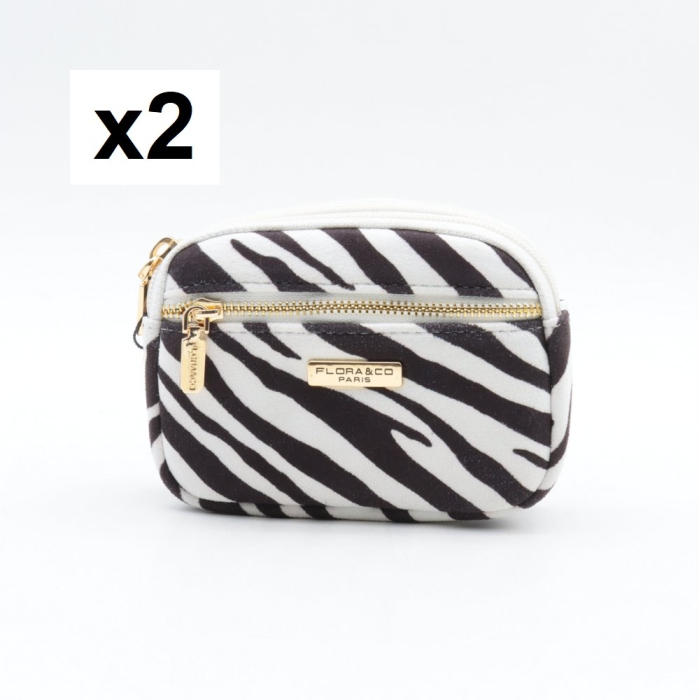 Porte-monnaie X2 motif zèbre Flora&Co polyester velours 0925536 blanc