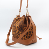 Sac à main seau motif léopard Flora&Co polyester velours simili cuir grainé 0925529 cognac