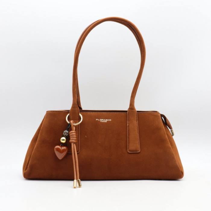 Sac à main long Flora&Co simili-cuir effet daim 0925525 cognac Sac à main long Flora&Co simili-cuir effet daim 0925525 cognac