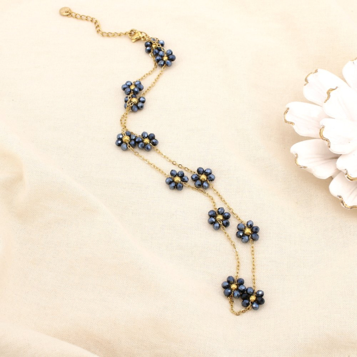 COLLIER ACIER INOXYDABLE FLEURS BILLE FACETTÉE CRISTAL 0124135 canon de fusil