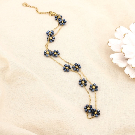 COLLIER ACIER INOXYDABLE FLEURS BILLE FACETTÉE CRISTAL 0124135 canon de fusil