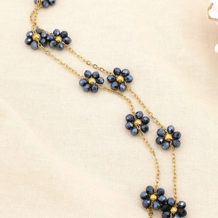 COLLIER ACIER INOXYDABLE FLEURS BILLE FACETTÉE CRISTAL 0124135 canon de fusil