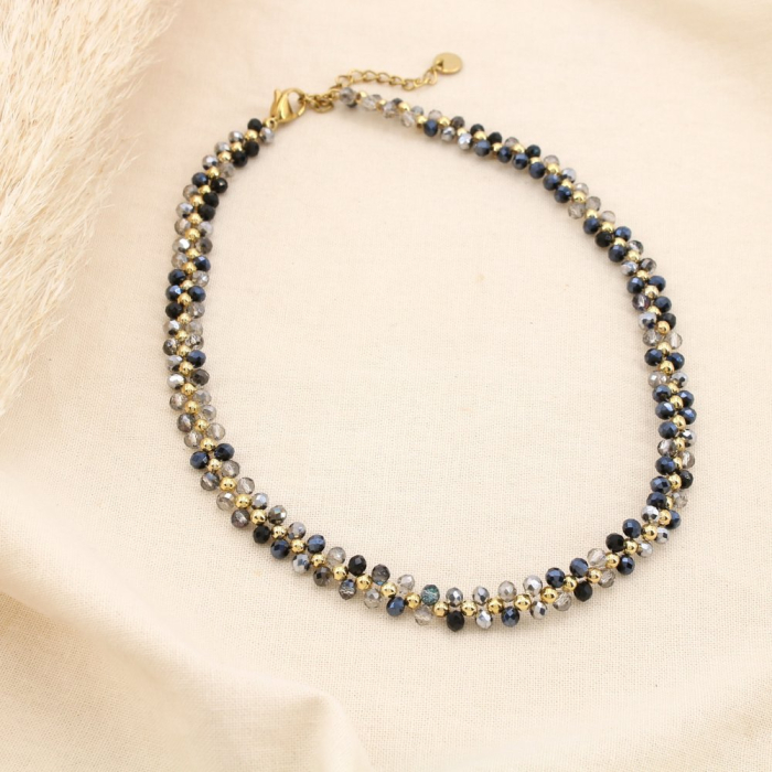 Collier Ras de Cou Billes Cristal Facetté Acier Inoxydable 0125501 noir