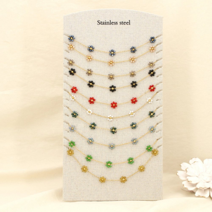 Ensemble 10 Colliers Acier Fleurs Cristal Facetté Acrylique 0125611 multi