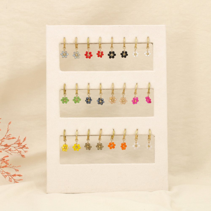 Ensemble 12 Paires Mini-Créoles Acier Inoxydable Fleurs Cristal Facetté Acrylique 0324232 multi