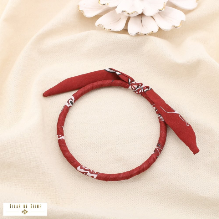 Bracelet Jonc Tissu Imprimé Acier 0225513 rouge bordeaux