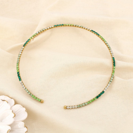 Collier cerceau acier inoxydable cristaux dégradés 0125635 vert