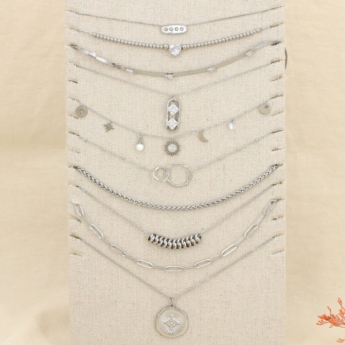Ensemble 10 colliers acier strass nuance argentée 0125633 argenté