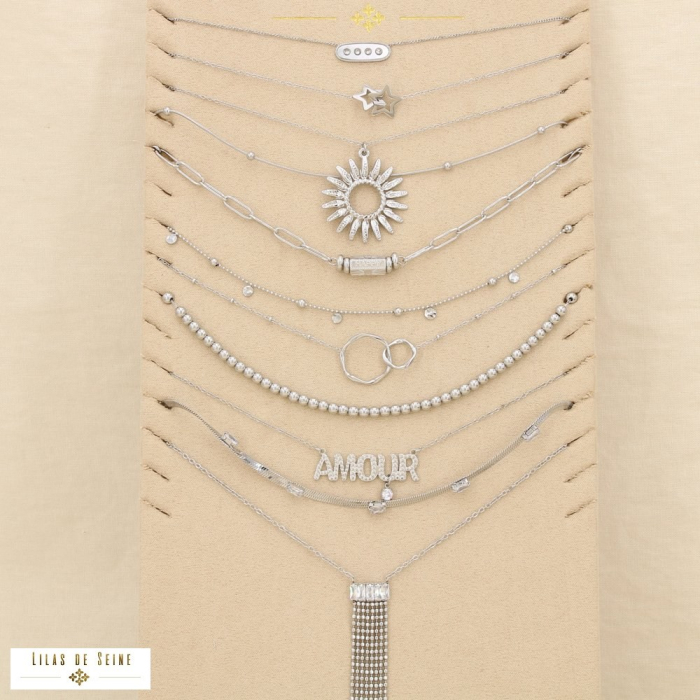 Ensemble 10 colliers acier inoxydable nuance argenté 0125587 argenté