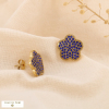 Boucles d'oreilles acier arrondi fleur strass pétale 0324557 bleu