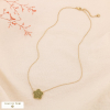 Collier fleurs acier doré strass pétale arrondie 0124546 vert