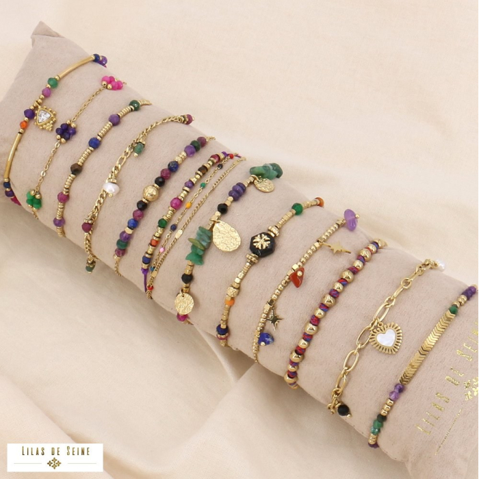 Ensemble 12 bracelets acier pierres coeur trèfle 0223552 multi