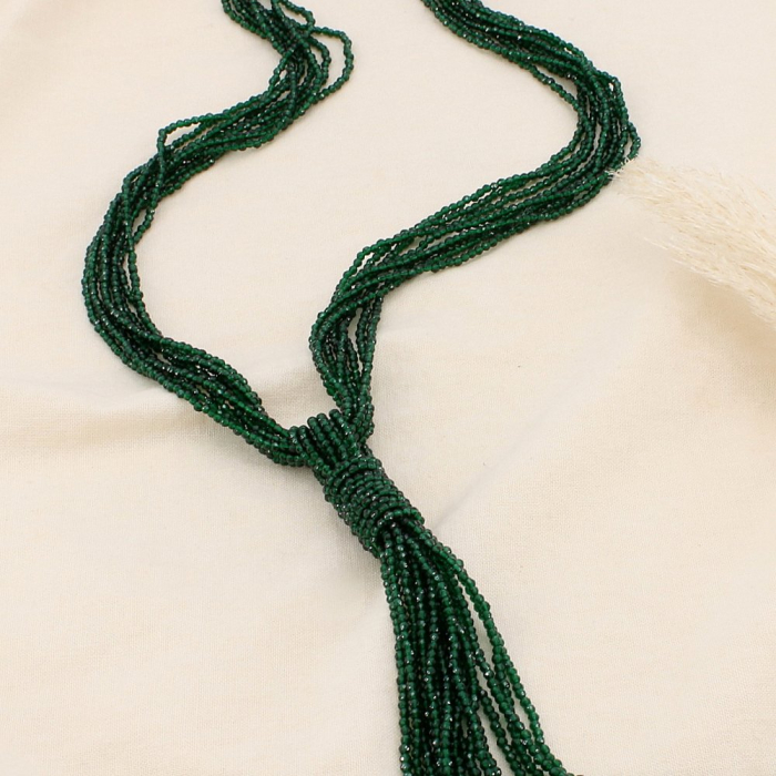 Sautoir multi-rangs acier inoxydable cristal franges 0125608 vert foncé