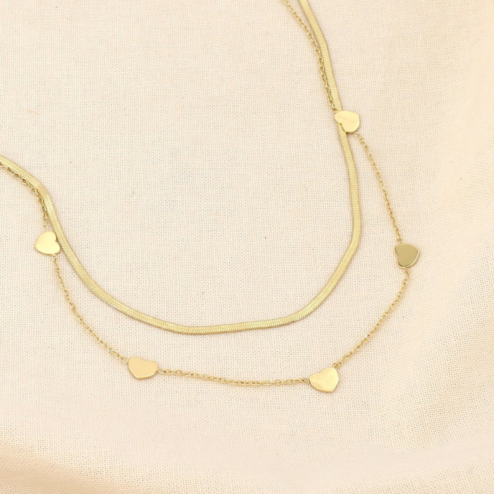 Collier double-rangs cœurs acier inoxydable 0126048 doré