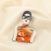 Broche femme stylisée design graphique contemporain résine métal 0526016 orange