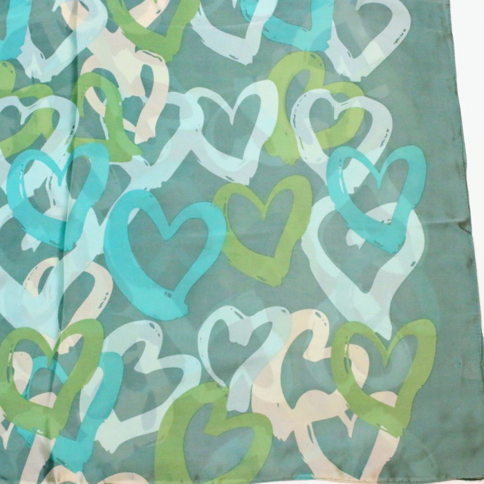 Étole femme imprimé cœurs soie viscose 0726001 vert