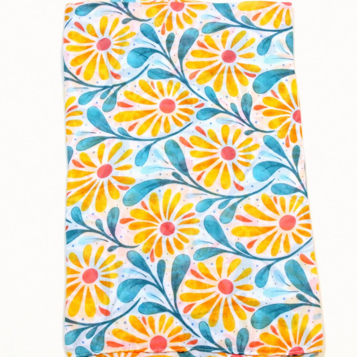 Foulard femme imprimé floral bohème coton viscose 0726005 jaune