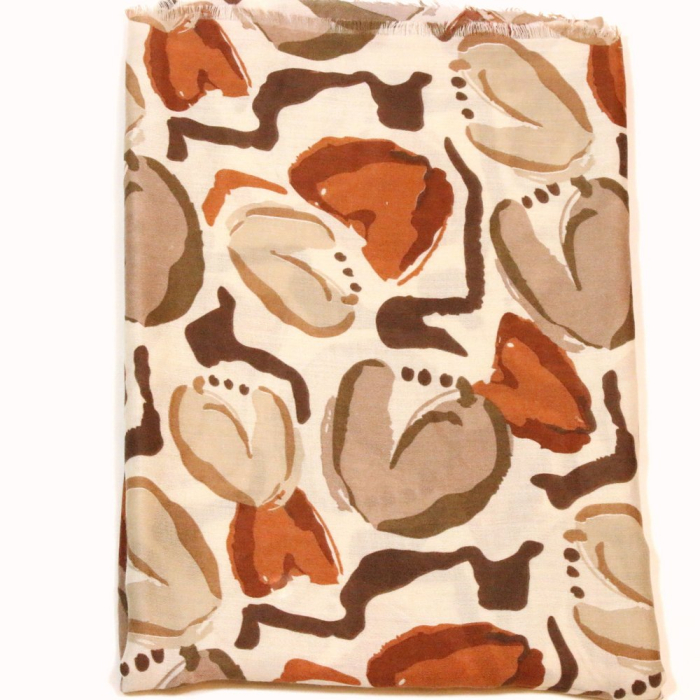 Foulard femme imprimé abstrait organique 0726024 marron