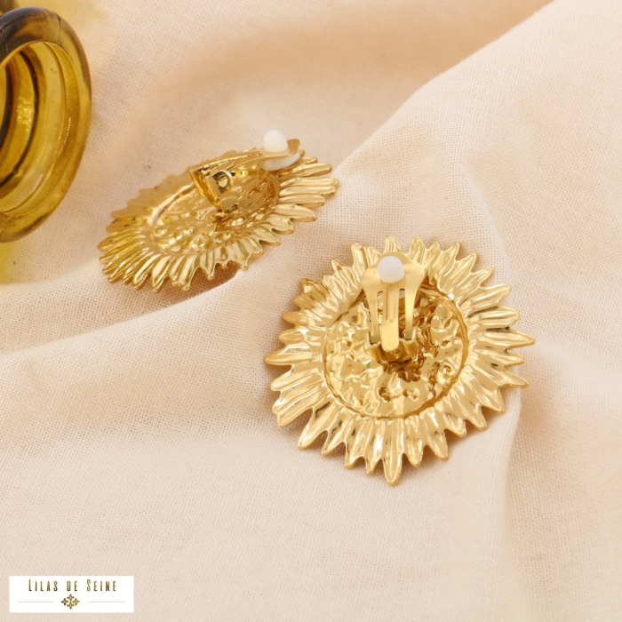 Boucles d’oreille clip soleil stylisé acier inoxydable 0325004 doré