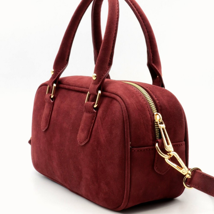 Sac à main bowling Flora&Co simili-cuir façon daim 0925523 rouge bordeaux