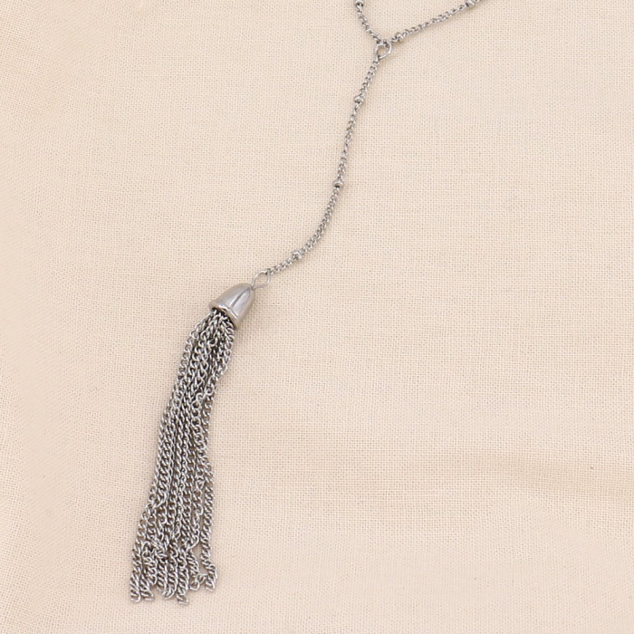 Sautoir Y acier inoxydable pendentif pompon cascade chaînettes 0124102 argenté