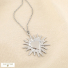 Collier acier inoxydable cœur soleil rayonnant symbolique bohème contemporain 0125600 argenté