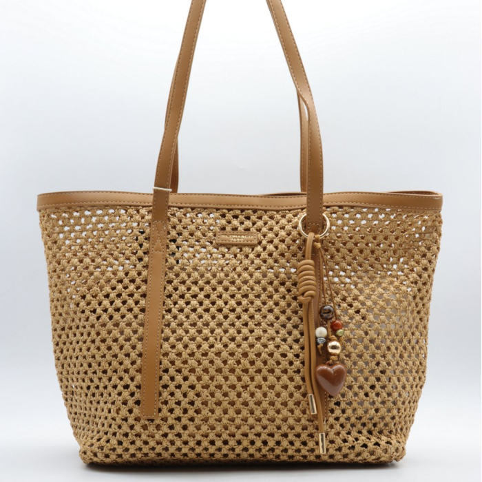 Cabas porté épaule Flora&Co paille papier simili-cuir 0926021 naturel/beige