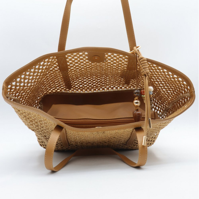 Cabas porté épaule Flora&Co paille papier simili-cuir 0926021 naturel/beige