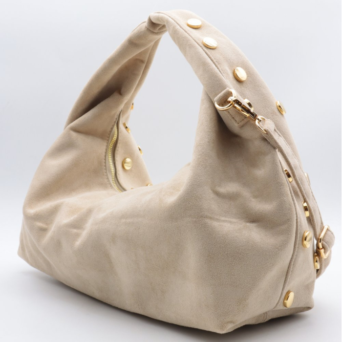 Sac hobo Flora&amp;Co simili-cuir façon daim clouté 0926 naturel/beige