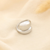 Bague ouverte large deux gouttes stylisées asymétriques acier inoxydable 0426062 argenté