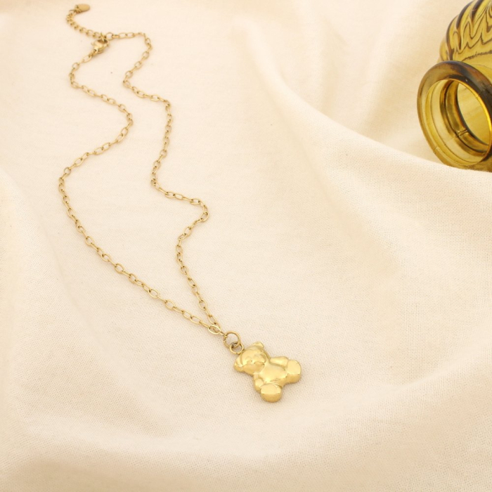 Collier chaîne pendentif ourson stylisé acier inoxydable 0126138 doré