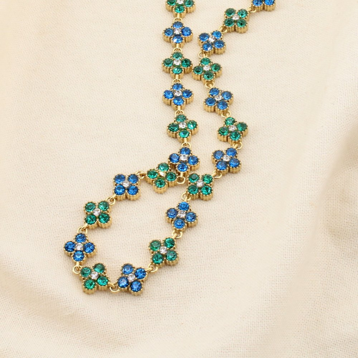 Collier acier inoxydable trèfles strass 0126148 bleu foncé