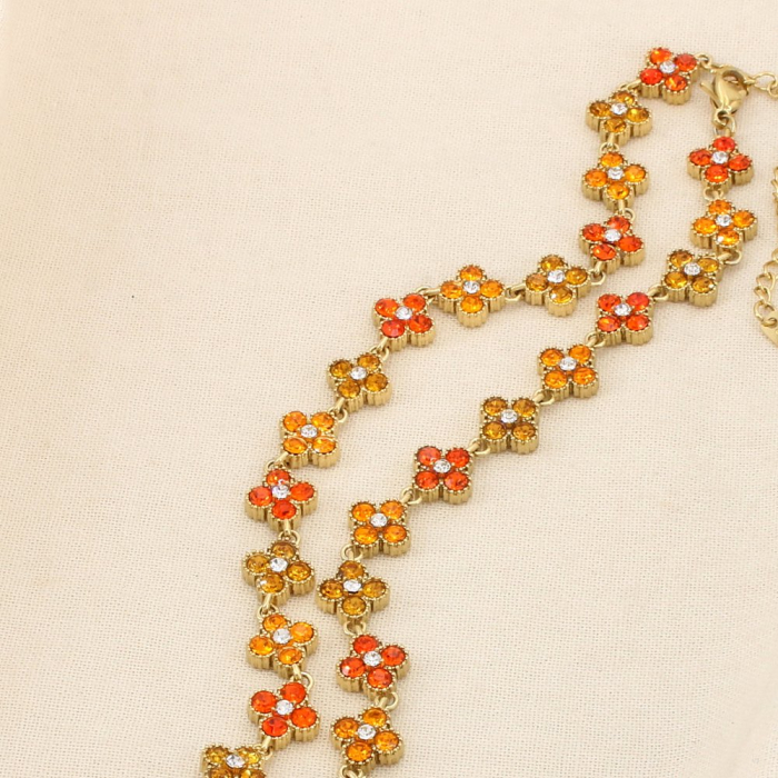 Collier acier inoxydable trèfles strass 0126148 rouge corail