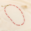 Collier tubes facettés cristal perles nacrées acier inoxydable 0126003 rouge corail