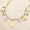 Collier acier inoxydable breloques fleurs perles céramique façon porcelaine 0126145 doré