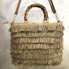 Sac à main femme paille franges style bohème chic 0926018 cognac