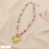 Collier foulard bohème chic pendentif cœur acier inoxydable 0125031 multi
