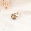 Bague ouverte fleur bohème acier inoxydable cristal facetté 0424039 parme