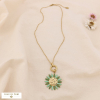 Collier fleur bohème solaire acier inoxydable doré émail coloré 0125033 vert kaki