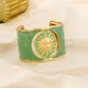 Bracelet manchette ouverte soleil rayonnant acier inoxydable émail 0226105 vert