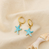 Mini-créoles pendantes étoile de mer acier inoxydable émail 0326149 bleu turquoise