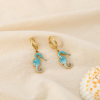 Mini-créoles acier inoxydable breloque hippocampe émail 0326157 bleu turquoise