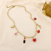 Collier charms coeur bouche rouge à lèvres botte fleur acier inoxydable 0126190 rouge