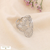 Bague large ouverte double anneaux rosace ajourée acier inoxydable 0424017 argenté