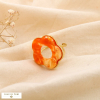 Bague double anneau acier inoxydable fleur résine 0425052 orange