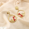 Boucles d'oreilles pendantes acier inoxydable anneau marin corail émail étoile de mer strass 0325109 rouge