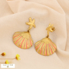 Boucles d'oreilles acier inoxydable étoile de mer coquille Saint-Jacques émail 0325008 rose nude